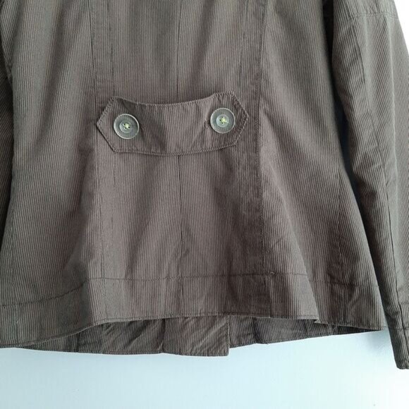 SOIA & KYO / Cotton Pin Stripe Pattern Peacoat Jacket Short Coat Brown Sz S - Picture 11 of 15